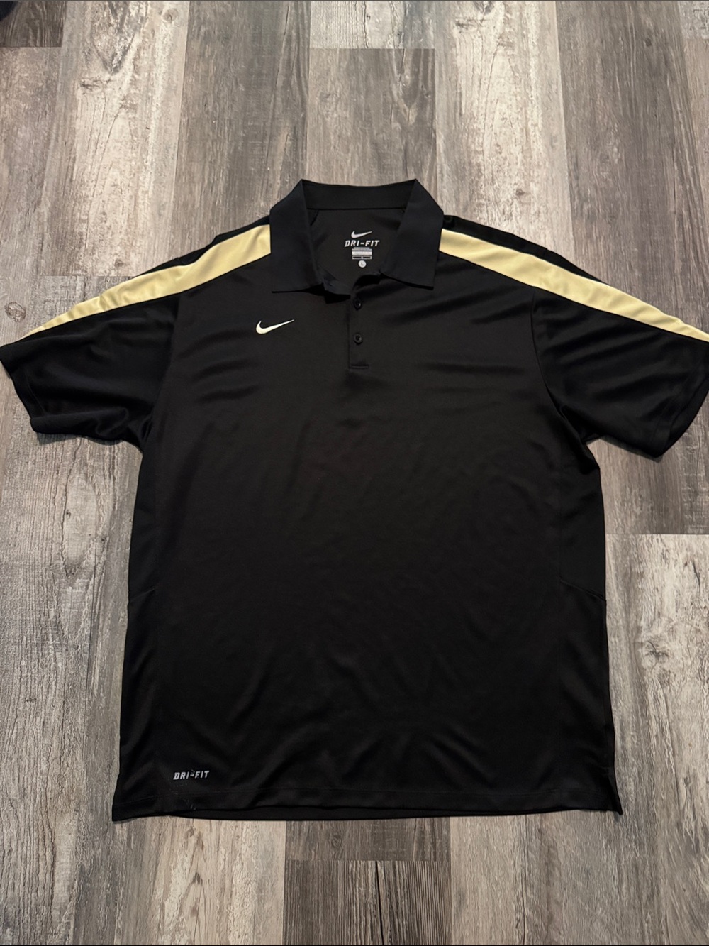 Nike Dri-FIT Black Polo with gold Shoulder Stripe